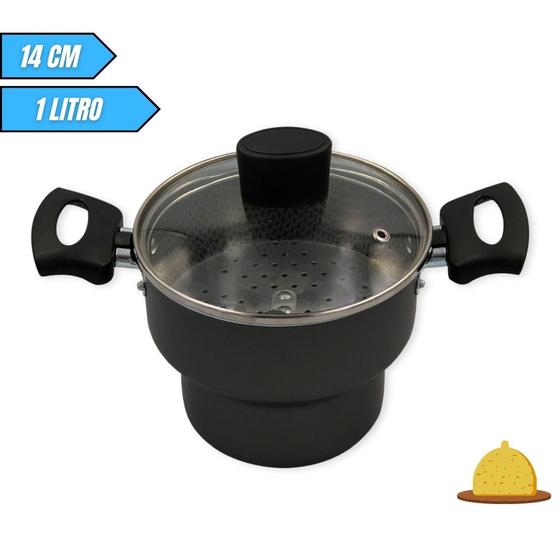 Imagem de Cuscuzeira Antiaderente 14cm Com Tampa de Vidro 1 Litro - Cinza
