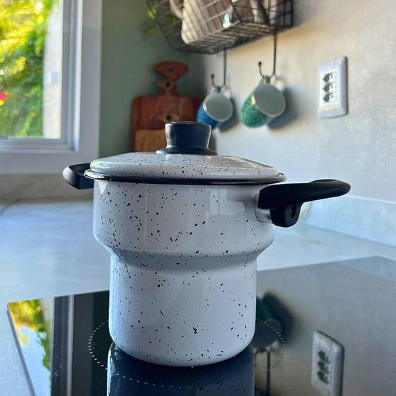 Imagem de Cuscuzeira esmaltada para fogão de indução nº 16 branco granitado