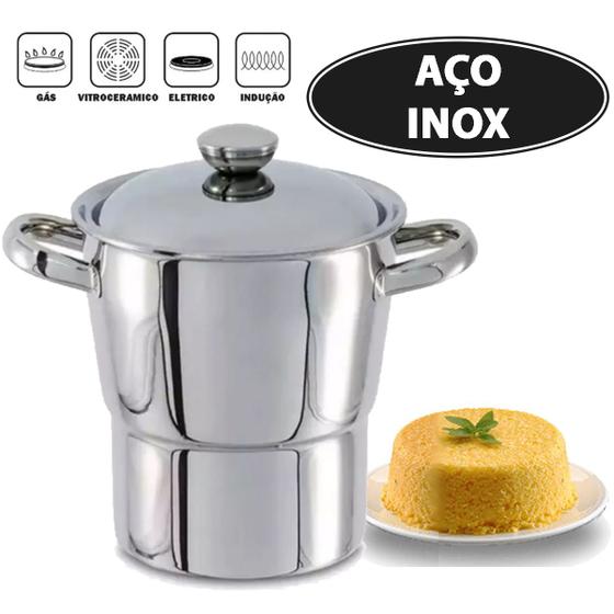 Imagem de Cuscuzeira Fogão Indução Aço Inox Panela Cuscuz Nordestina 16cm 2,5L Fratelli