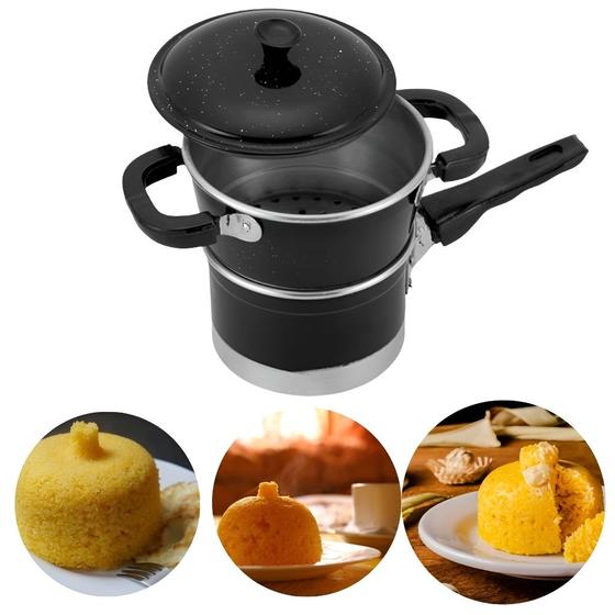 Cuscuzeira Panela de Alumínio Prática Nordestina Com Tampa Preta Para Fazer Cuscuz E Legumes A Vapor 1 litro - Nacional Imagem de Cuscuzeira Panela de Alumínio Prática Nordestina Com Tampa Preta Para Fazer Cuscuz E Legumes A Vapor 1 litro