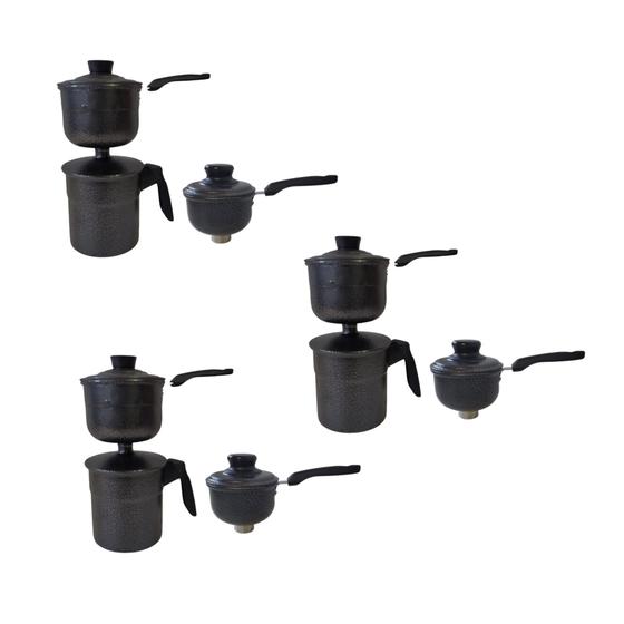 Imagem de Cuscuzeiro alumínio craqueado preto resistente 3 unidades