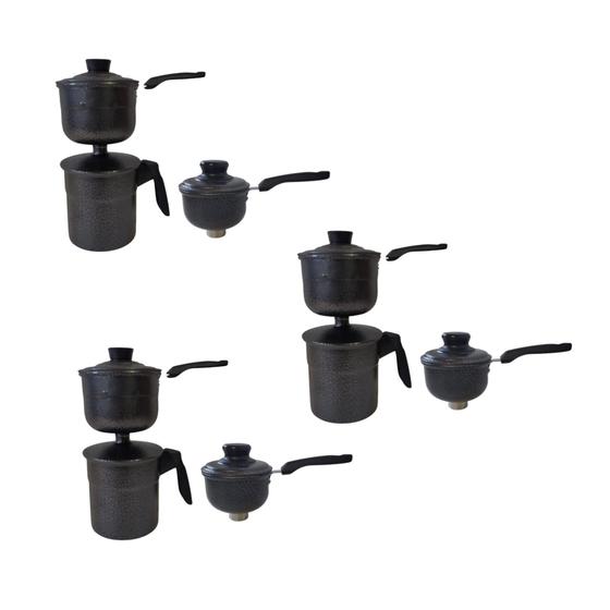Imagem de Cuscuzeiro alumínio craqueado preto resistente 3 unidades - Colombo