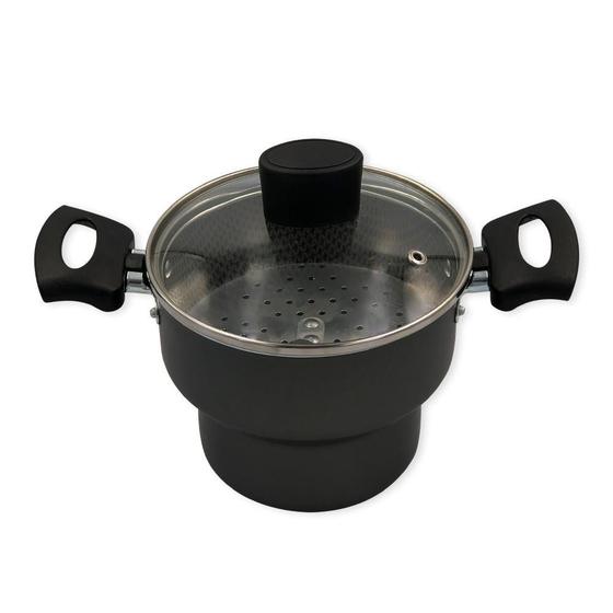 Imagem de Cuscuzeiro Enjoy Antiaderente 14Cm Com Tampa De Vidro Cinza