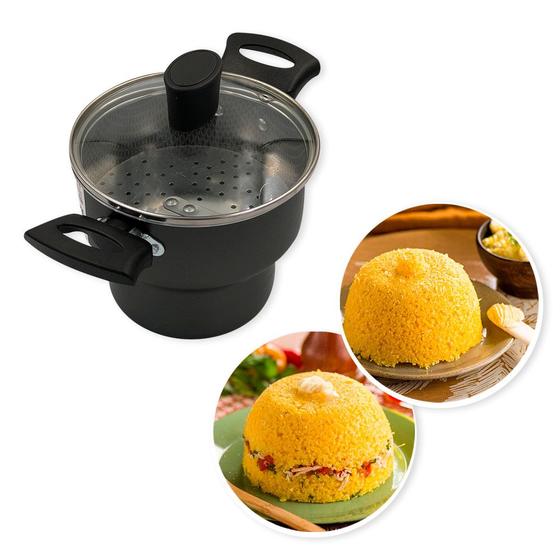 Imagem de Cuscuzeiro Enjoy Antiaderente 14cm Com Tampa De Vidro Cinza