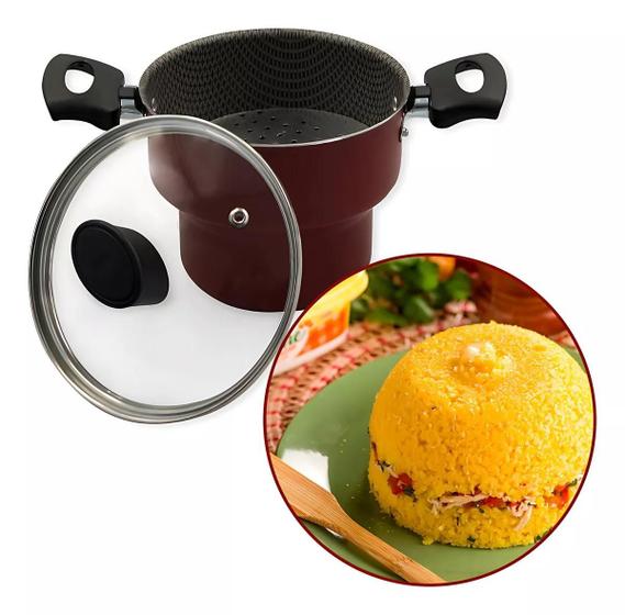 Imagem de Cuscuzeiro Enjoy Antiaderente 14cm Com Tampa de Vidro - Vermelho