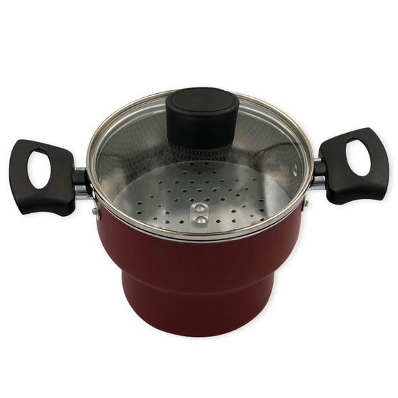 Imagem de Cuscuzeiro Enjoy Antiaderente 14cm Com Tampa Vidro Vermelho