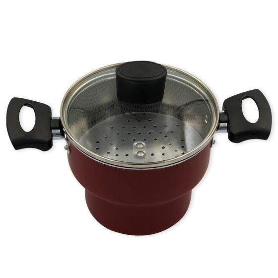 Imagem de Cuscuzeiro Enjoy Antiaderente 14Cm Com Tampa Vidro Vermelho