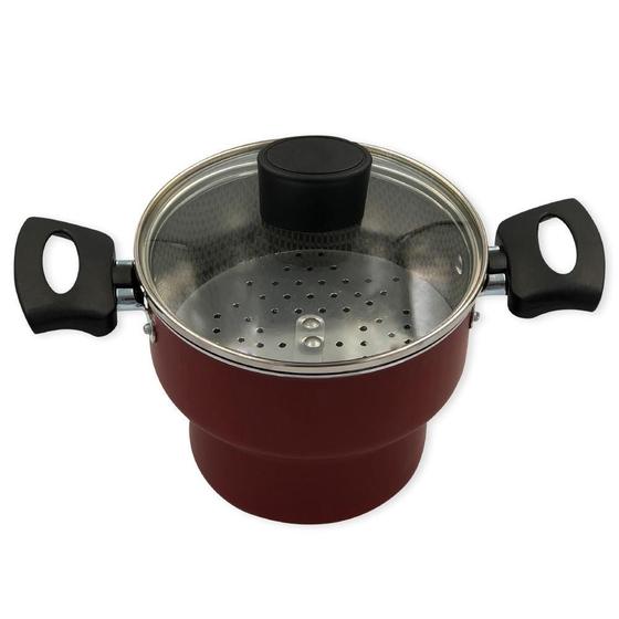 Imagem de Cuscuzeiro Enjoy Antiaderente 14Cm Com Tampa Vidro Vermelho