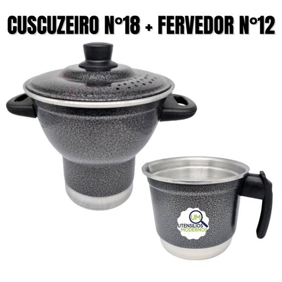 Imagem de Cuscuzeiro Nordestino Alumínio Craqueado nº18 4 Porções   Fervedor nº12 1 Litro