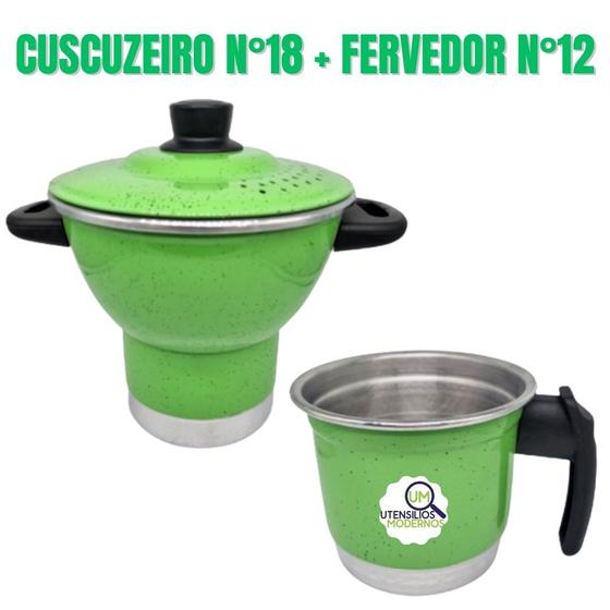 Imagem de Cuscuzeiro Nordestino Alumínio Verde nº18 4 Porções   Fervedor nº12 1 Litro