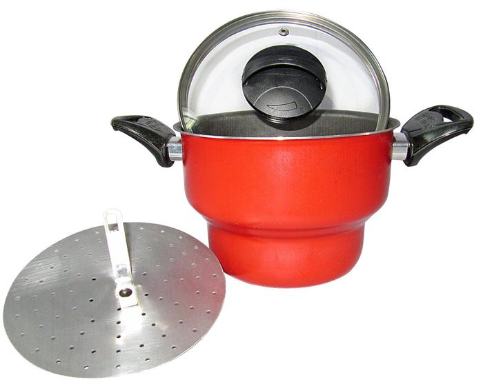 Imagem de Cuscuzeiro Vermelho 18 com tampa de Vidro