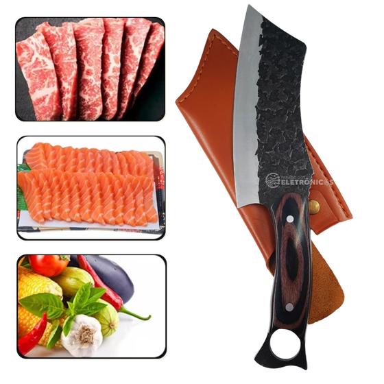 Imagem de Cutelo Rústico Forjado Corta Carne e Ossos P/ Churrasco, Pesca Com Bainha TB092149 TB092150 TB092052