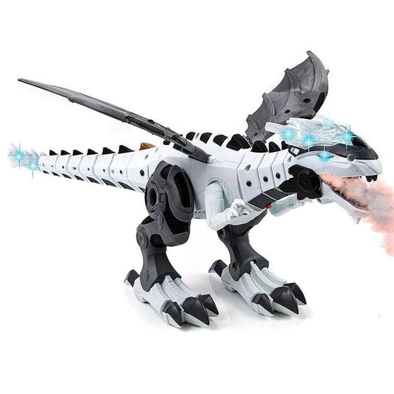 Imagem de Cyber Dragão Rex Realista de 45cm que Anda Solta Fumaça e Luz Branco - Barcelona