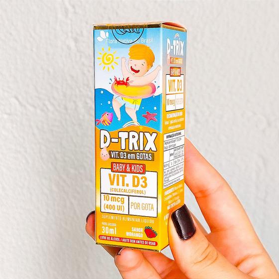 Imagem de D-TRIX KIDS Suplemento Infantil de Vitamina D (Vit D 400 UI/gota) 30ml Sabor Morango - Flora Nativa
