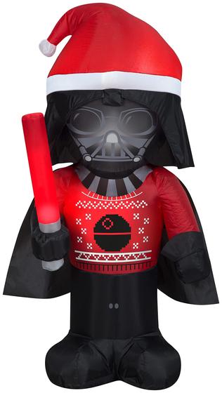 Imagem de Darth Vader inflável em um suéter feio de Natal Gemmy