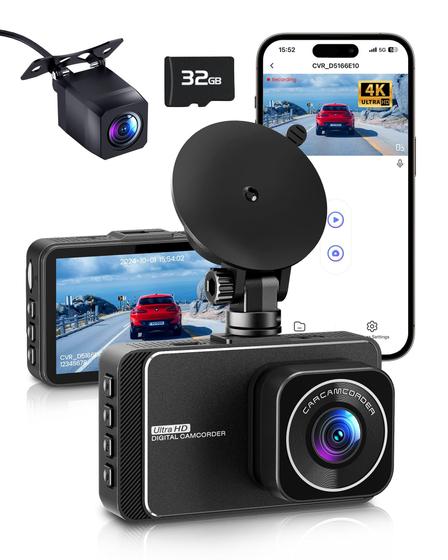 Imagem de Dash Cam DELLFY 4K+2.5K Full HD frontal e traseira com cartão de 32 GB