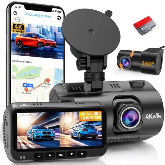 Imagem de Dash Cam DoHonest 4K - Frontal e Traseira com GPS, Wi-Fi e Visão Noturna