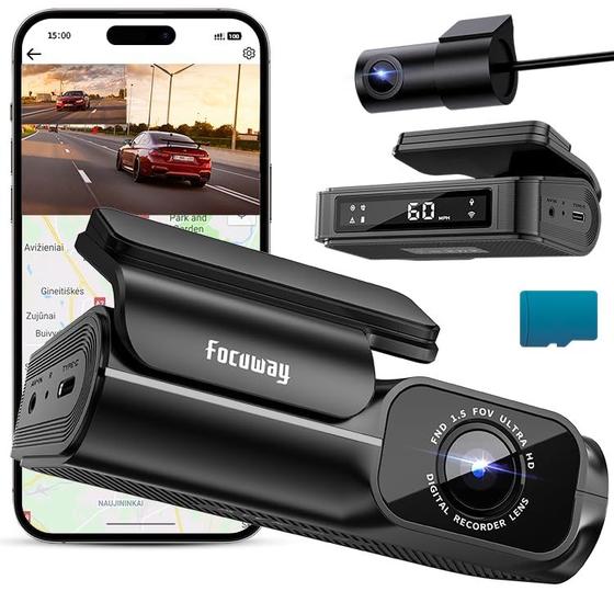 Imagem de Dash Cam FocuWay T5 4K - Câmera Frontal e Traseira 1080P com Wi-Fi 5 GHz