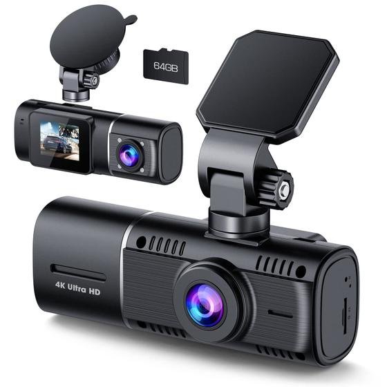 Imagem de Dash Cam LAMTTO 4K - Câmera Frontal e Interna 1080P com Cartão SD de 64GB