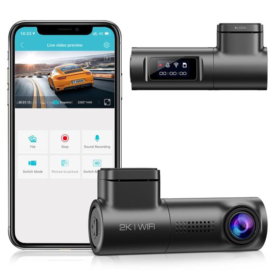 Imagem de Dash Cam OMBAR 2K com WiFi 0.96 LCD de 150 de ângulo amplo +64 GB