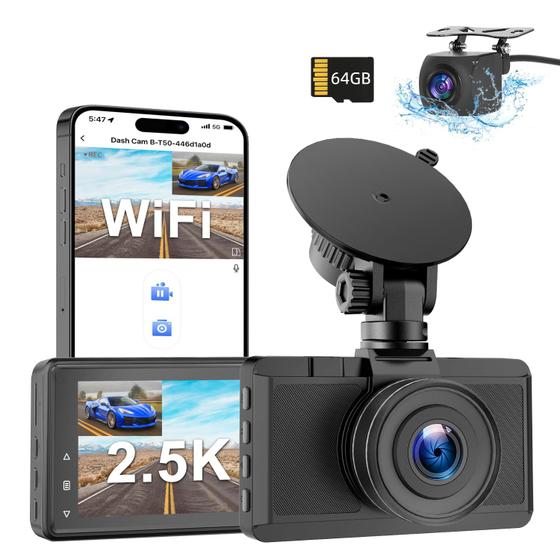 Imagem de Dash Cam Otovoda 2.5K + 1080P com Wi-Fi - Câmera Frontal e Traseira
