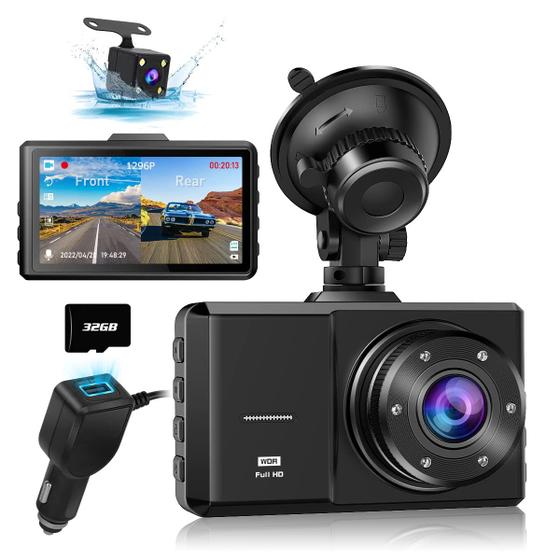 Imagem de Dash Cam SPADE Dual 1296P - Frontal e Traseira com Cartão SD de 32GB