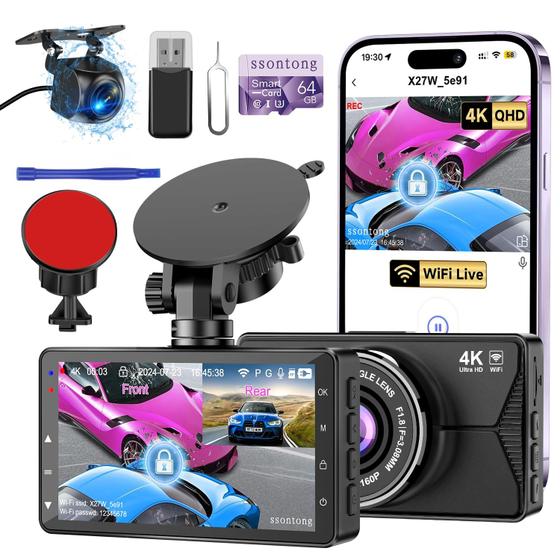Imagem de Dash Cam ssontong 4K WiFi/App Control frontal e traseiro