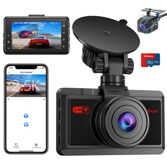 Imagem de Dash Cam WebEqer 2.5K Frontal e 1080P Traseira com Wi-Fi e Visão Noturna
