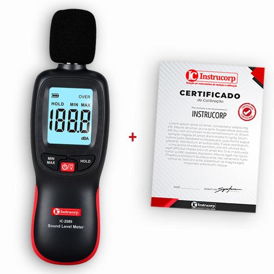 Imagem de Decibelímetro Digital Portátil com certificado de Calibração Instrucorp IC5010