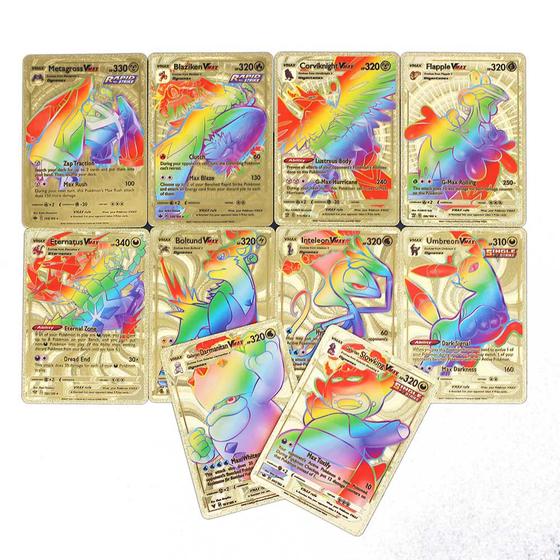 Imagem de Deck de Cartas de Pokémon Cartinhas Rainbow de Prata e Ouro Impermeável com Alto-relevo Sem Repetição de Cards