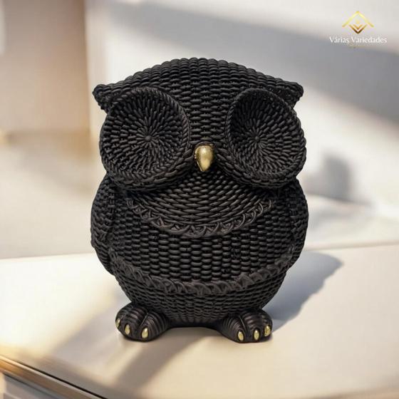 Imagem de Decoração Coruja Elegante Preta Modelo Exclusivo Detalhes Dourados 19 Cm Em Gesso - AVB DECORAÇÕES