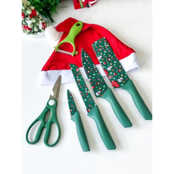 Imagem de Decoração da Mesa de Natal Facas Natalinas Decoradas Para a Ceia de Natal 6 Peças