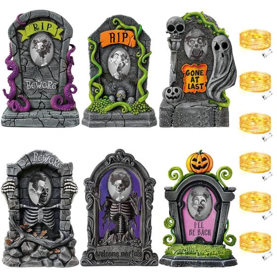 Imagem de Decoração de Halloween, conjunto de 6 lápides grandes com luzes