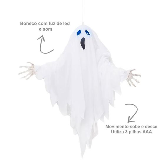 Imagem de Decoração de Halloween Luxo Fantasma c/Movimento + Som + LED