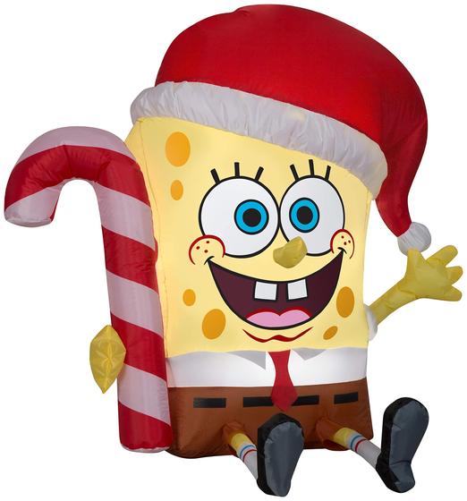 Imagem de Decoração de Natal inflável Gemmy SpongeBob com bastão de doces