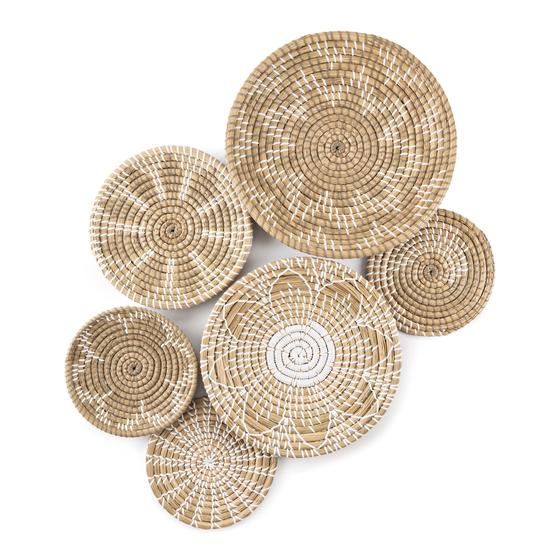 Imagem de Decoração de Parede Boho Kubohub - Conjunto de 6 Cestas Artesanais