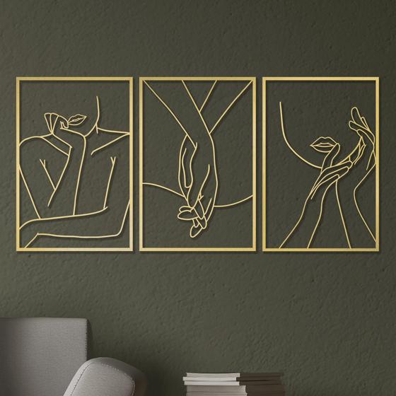 Imagem de Decoração de Parede Minimalista Feminina Vivegate Gold - Kit com 3 Peças