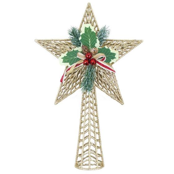 Imagem de Decoração Enfeite Natal Estrela Natalina Dourada Árvore de Natal 36,5cm