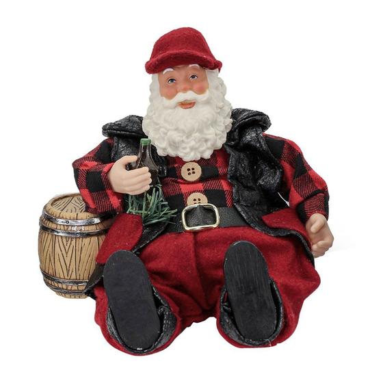 Imagem de Decoração Enfeite Natal Papai Noel Sentado Com Barril Em Resina 18cm