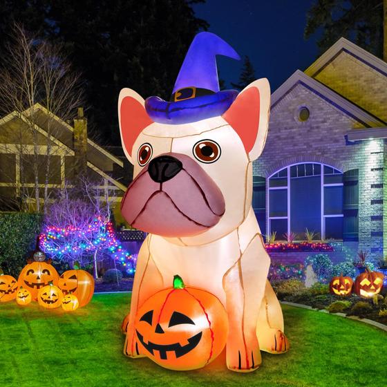 Imagem de Decoração Inflável de Halloween Zukakii - Abóbora de 1,5m com Chapéu de Bruxa