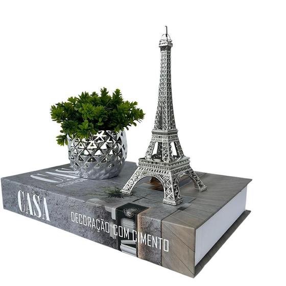 Imagem de Decoração livro caixa fake + vaso prata + torre Eiffel decor