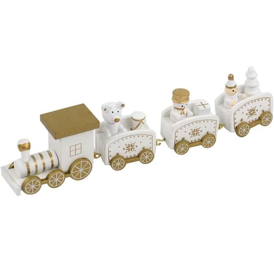 Imagem de Decoração Locomotiva Trem Branco Enfeite Natal Madeira 19cm