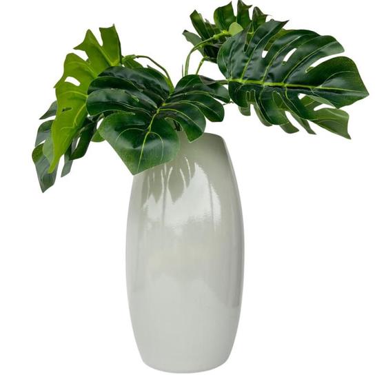 Decoração sala vaso centro de mesa cinza claro c/ planta Menor preço em Decoração sala vaso centro de mesa cinza claro c/ planta