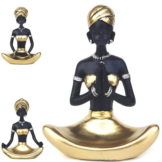 Imagem de Decoração Yoga Africana Meditação Em Resina meditando posição enfeite rezando