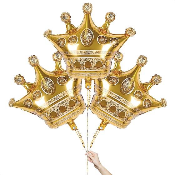 Imagem de Decorações de Balão Lagarto com Coroa Dourada - Kit com 3 Unidades