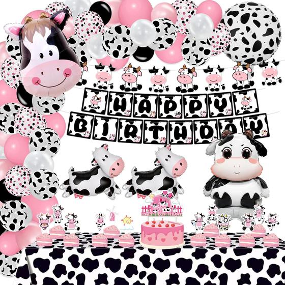 Imagem de Decorações de Festa Bluegogo - 120 Peças com Tema de Vaca - Ideal para Aniversário Infantil