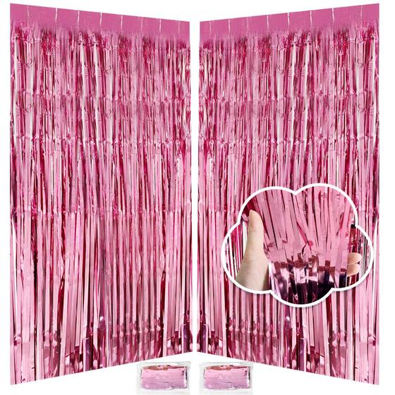 Imagem de Decorações de festa JINSUI Pink Tinsel Backdrop 1x2,5 m (pacote com 2)