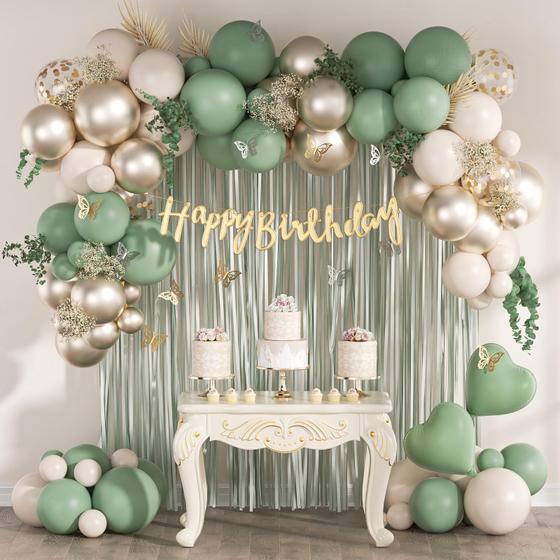 Imagem de Decorações de festa saratimtou Sage Green Birthday Party