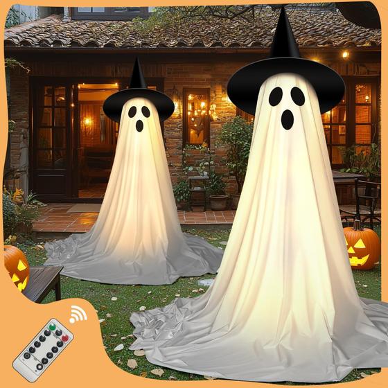 Imagem de Decorações de Halloween WLVYSY Outdoor Ghost Lights, 2 pacotes