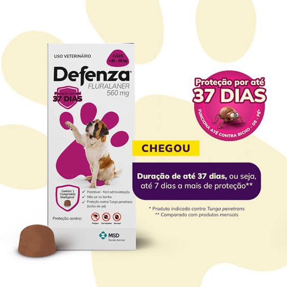 Imagem de Defenza 560mg (40kg até 56kg) contra pulga, carrapato, sarna e bicho de pé. 